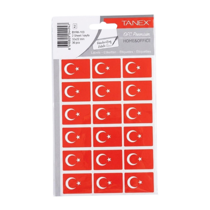 Tanex Türk Bayrağı Sticker 32x22mm 36'lı